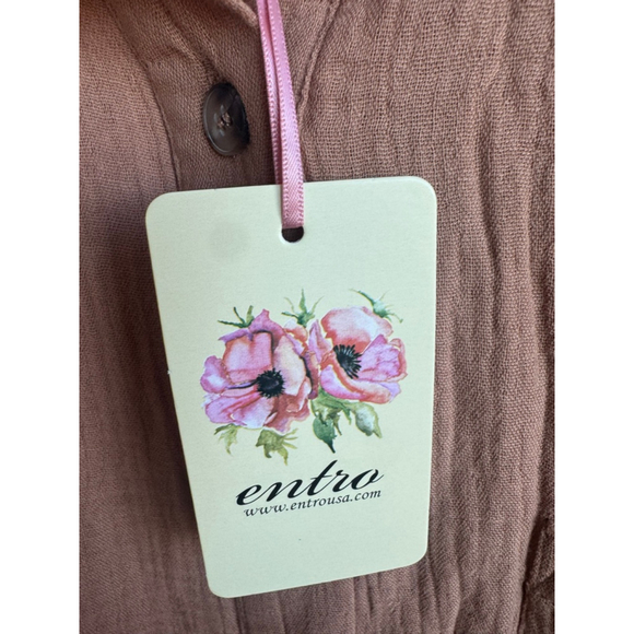 Women's Entro Brown Button Down Shirt in camel - Picture 2 of 3